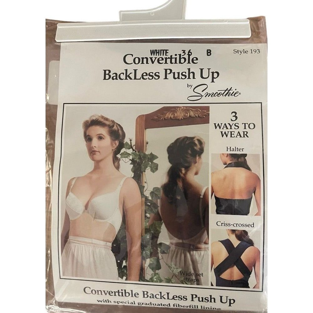 36B Convertible BackLess Push Up Bra by Smoothie White Style 193